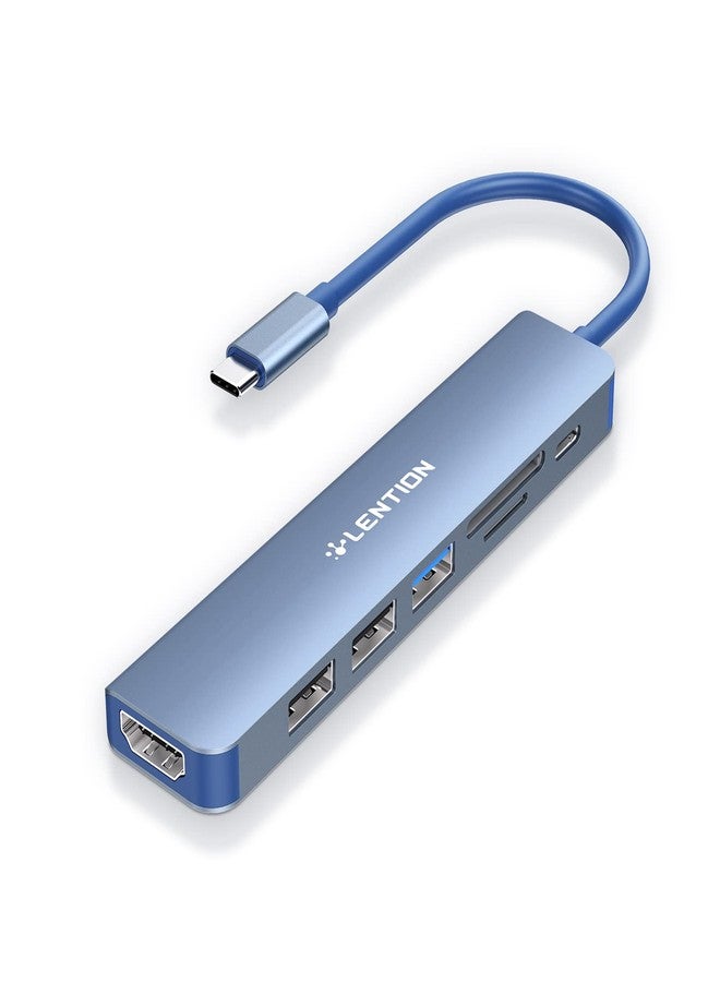 لينشن موزع USB-C من LENTION مع شحن بقوة 100 واط، ومنفذ HDMI بدقة 4K، وقارئ بطاقات مزدوج، ومتوافق مع USB 3.0 و 2.0، متوافق مع أجهزة MacBook Pro 2025-2016، و Mac Air/Surface الجديد، و Chromebook، وغيرها، محول برنامج تشغيل مستقر (CB-CE18، أزرق) - Image 1