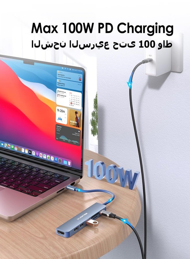 لينشن موزع USB-C من LENTION مع شحن بقوة 100 واط، ومنفذ HDMI بدقة 4K، وقارئ بطاقات مزدوج، ومتوافق مع USB 3.0 و 2.0، متوافق مع أجهزة MacBook Pro 2025-2016، و Mac Air/Surface الجديد، و Chromebook، وغيرها، محول برنامج تشغيل مستقر (CB-CE18، أزرق) - Image 5