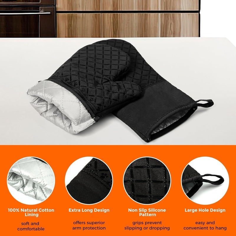 AURUZA 2 Pcs Oven Mitts Heat Resistant for Kitchen, Kitchen Oven Gloves, Long Oven Mitts and Pot holder with Non-Slip Silicone Stripe and Soft Cotton Lining, Silicone Oven Mitts for Cooking Baking BBQ Gloves - Image 5