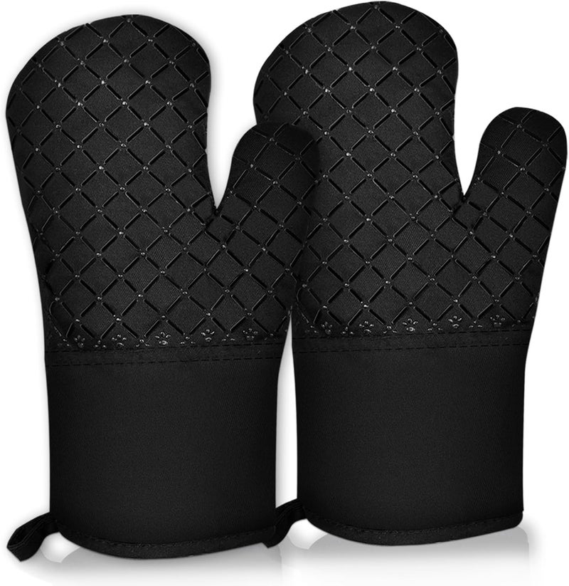 AURUZA 2 Pcs Oven Mitts Heat Resistant for Kitchen, Kitchen Oven Gloves, Long Oven Mitts and Pot holder with Non-Slip Silicone Stripe and Soft Cotton Lining, Silicone Oven Mitts for Cooking Baking BBQ Gloves - Image 1