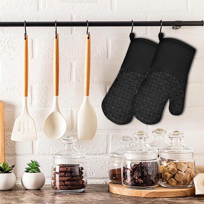AURUZA 2 Pcs Oven Mitts Heat Resistant for Kitchen, Kitchen Oven Gloves, Long Oven Mitts and Pot holder with Non-Slip Silicone Stripe and Soft Cotton Lining, Silicone Oven Mitts for Cooking Baking BBQ Gloves - Image 2