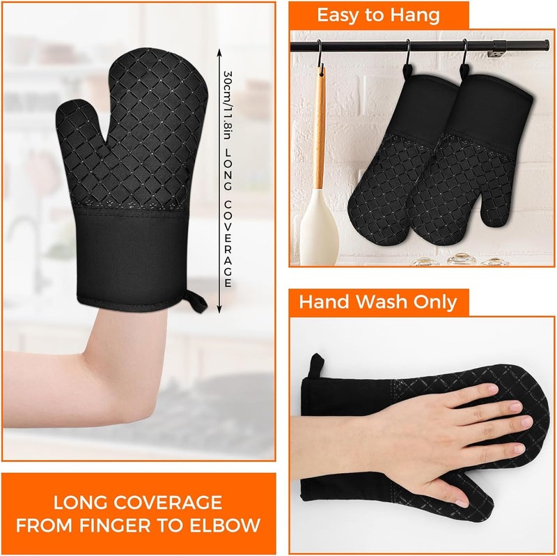 AURUZA 2 Pcs Oven Mitts Heat Resistant for Kitchen, Kitchen Oven Gloves, Long Oven Mitts and Pot holder with Non-Slip Silicone Stripe and Soft Cotton Lining, Silicone Oven Mitts for Cooking Baking BBQ Gloves - Image 3