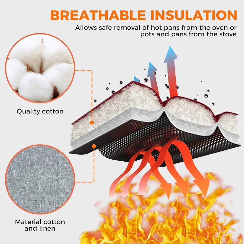 AURUZA 2 Pcs Oven Mitts Heat Resistant for Kitchen, Kitchen Oven Gloves, Long Oven Mitts and Pot holder with Non-Slip Silicone Stripe and Soft Cotton Lining, Silicone Oven Mitts for Cooking Baking BBQ Gloves - Image 4