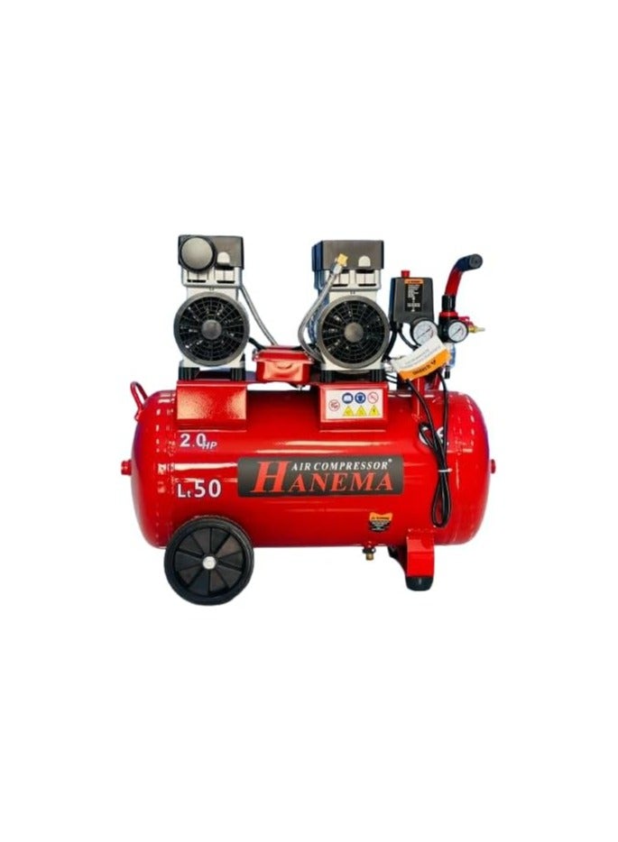 HANEMA Air Compressor 50 Liter PS: 8.5 Bar Compressor, PH:12.75 Bar Compressor, Sound Less Compressor,Oil Free, Mechanical Pressure Gauge, Heavy Duty Steel Tank, Construction Nail Gun, Pneumatic Tools
