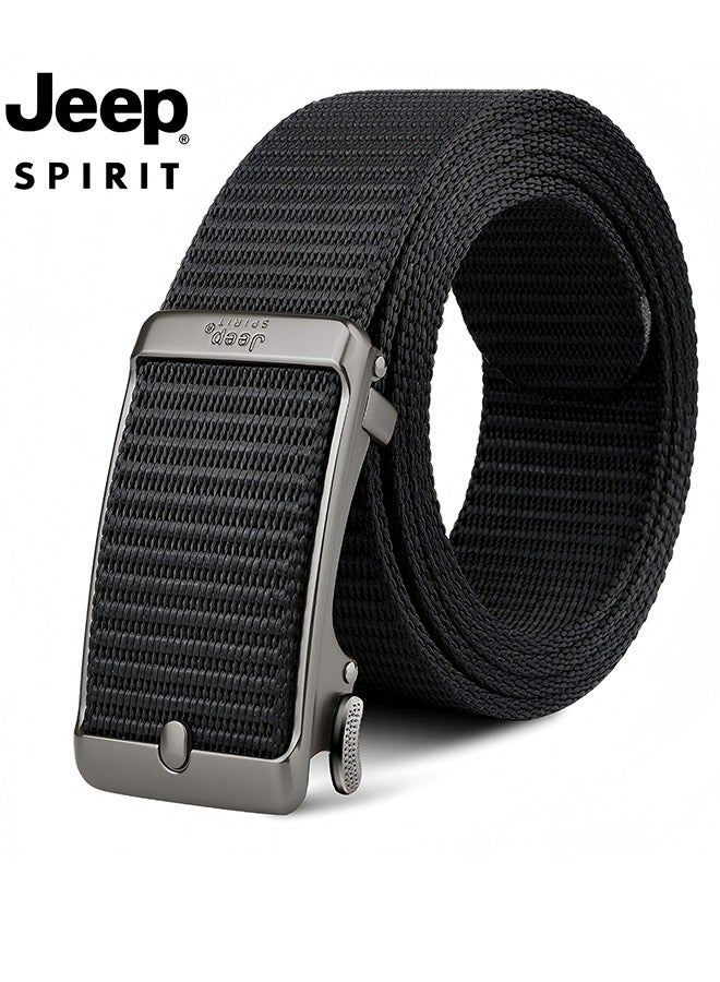 Jeep SPIRIT Men's Automatic Buckle Nylon Belt - Lightweight, Breathable, Adjustable for Jeans, Casual & Business Wear Black - Image 1