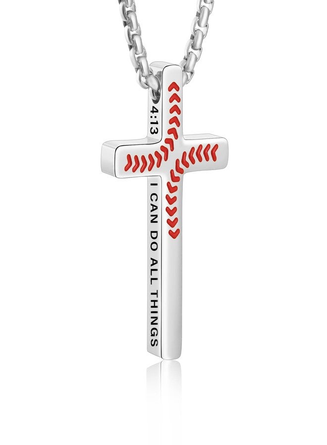 VULETO Baseball Cross Necklace Gifts for Boys Men, Baseball Easter Basket Stuffers Stainless Steel Bible Verse Cross Pendant Chain Drip Christian Religious Jewelry Gifts for Kids Him Teenage Teen 8-12 12-14 Stuff Gear - Image 1