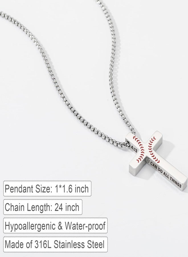 VULETO Baseball Cross Necklace Gifts for Boys Men, Baseball Easter Basket Stuffers Stainless Steel Bible Verse Cross Pendant Chain Drip Christian Religious Jewelry Gifts for Kids Him Teenage Teen 8-12 12-14 Stuff Gear - Image 4