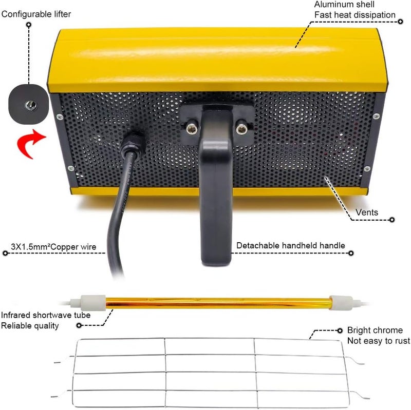DATOUBOSS Portable Infrared Paint Curing Lamp 2000w Handheld Infrared Paint Baking Lamp Shortwave Infrared Heating Light Car Body Repair Tool - Image 4