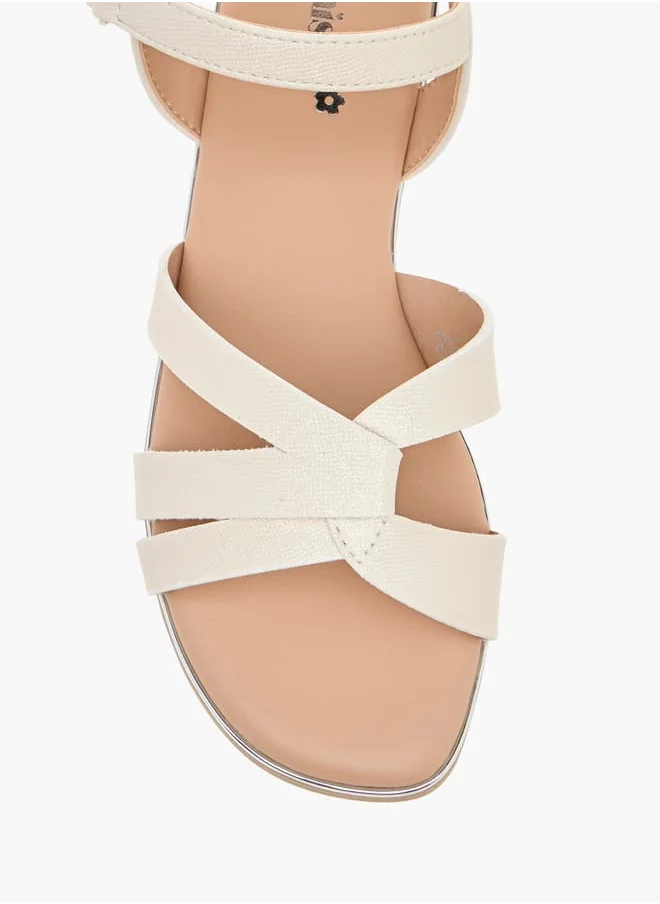ميسي الصغيرة Girls Textured Cross Strap Sandals With Hook And Loop Closure