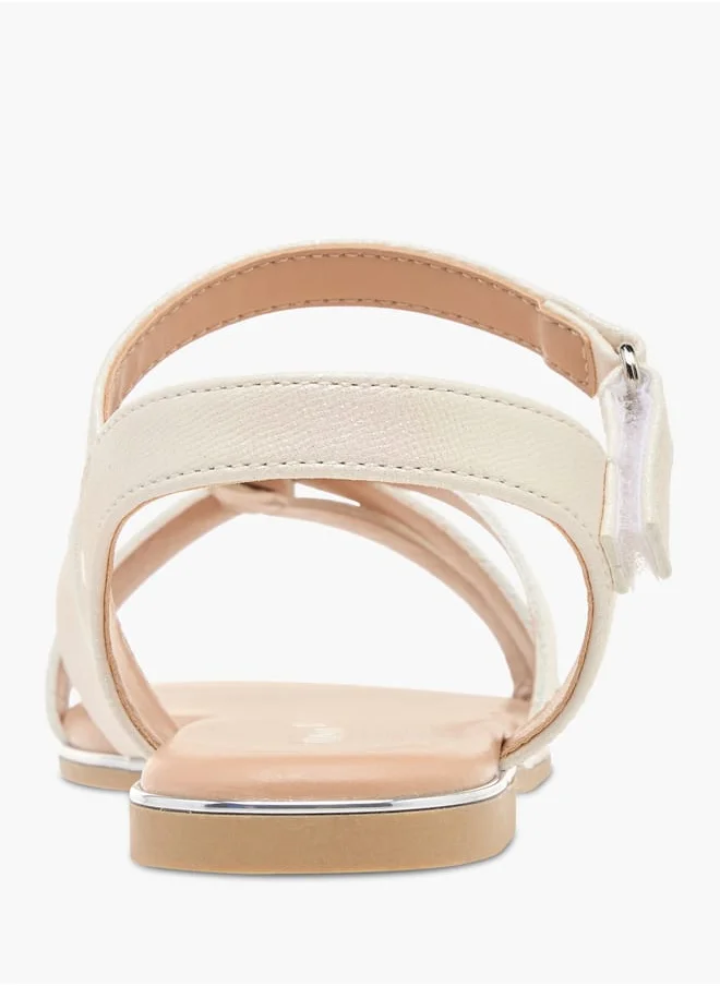 ميسي الصغيرة Girls Textured Cross Strap Sandals With Hook And Loop Closure