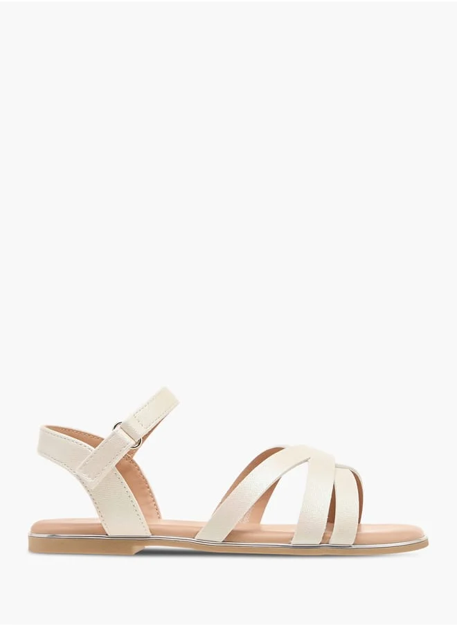 ميسي الصغيرة Girls Textured Cross Strap Sandals With Hook And Loop Closure