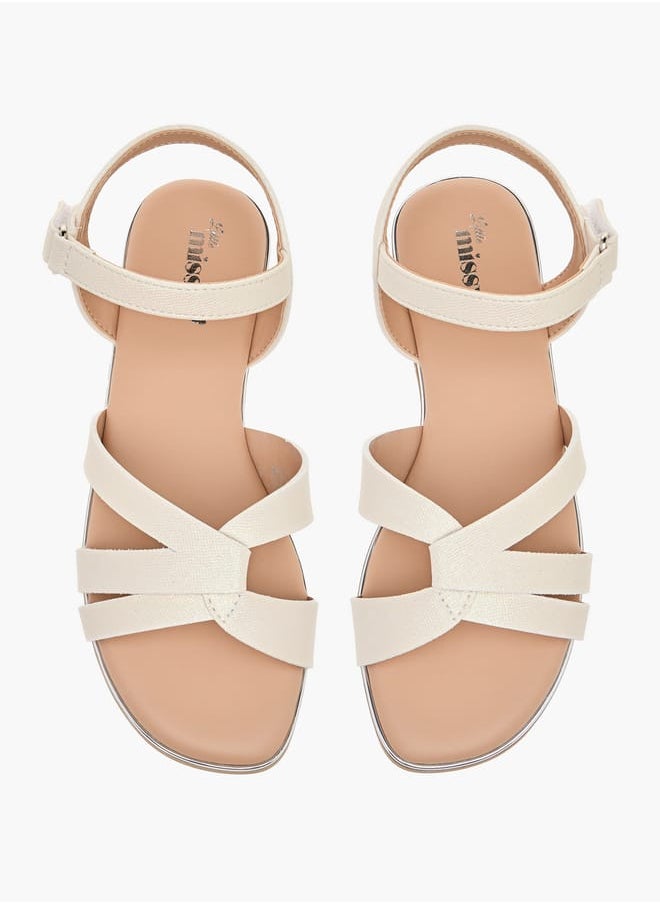 Girls Textured Cross Strap Sandals With Hook And Loop Closure