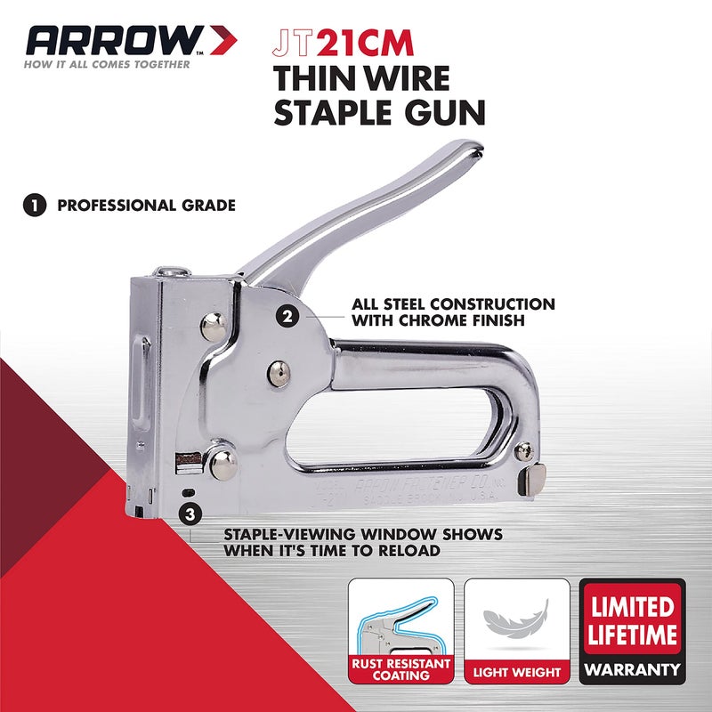 Arrow Fastener دباسة Arrow JT21CM للاستخدام الخفيف للمفروشات، الحرف، المكتب، تناسب دبابيس 1/4"، 5/16"، أو 3/8" - Image 2