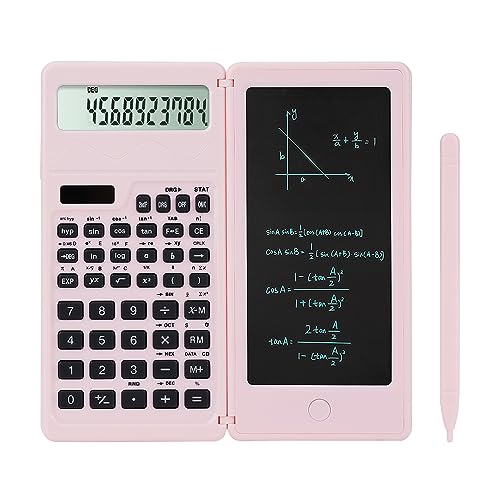 LveSunny Scientific Calculators for Middle School & High School, Solar and Battery Power with Notepad for School，10 Digits Digital with Erasable Writing Board Math Calculator (Pink) - Image 1