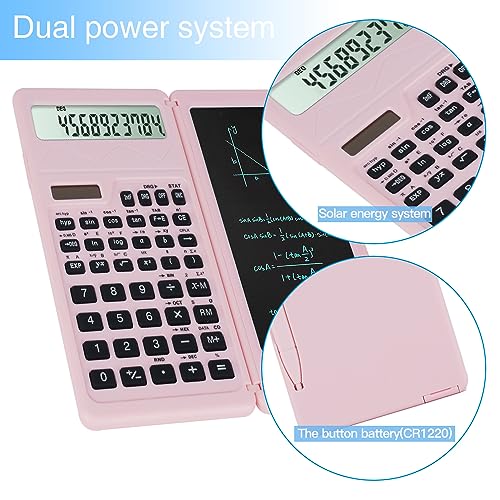 LveSunny Scientific Calculators for Middle School & High School, Solar and Battery Power with Notepad for School，10 Digits Digital with Erasable Writing Board Math Calculator (Pink) - Image 4