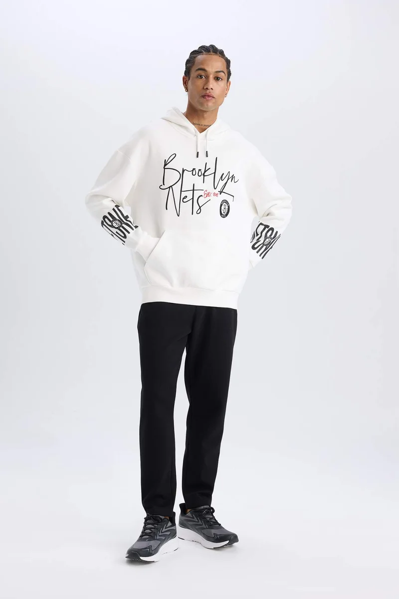 ديفاكتو DeFactoFit NBA Brooklyn Nets Oversize Fit Hooded Thick Sports Sweatshirt