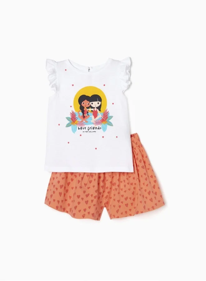زيبي T-Shirt + Shorts for Baby Girls 'Surf Camp', White/Coral
