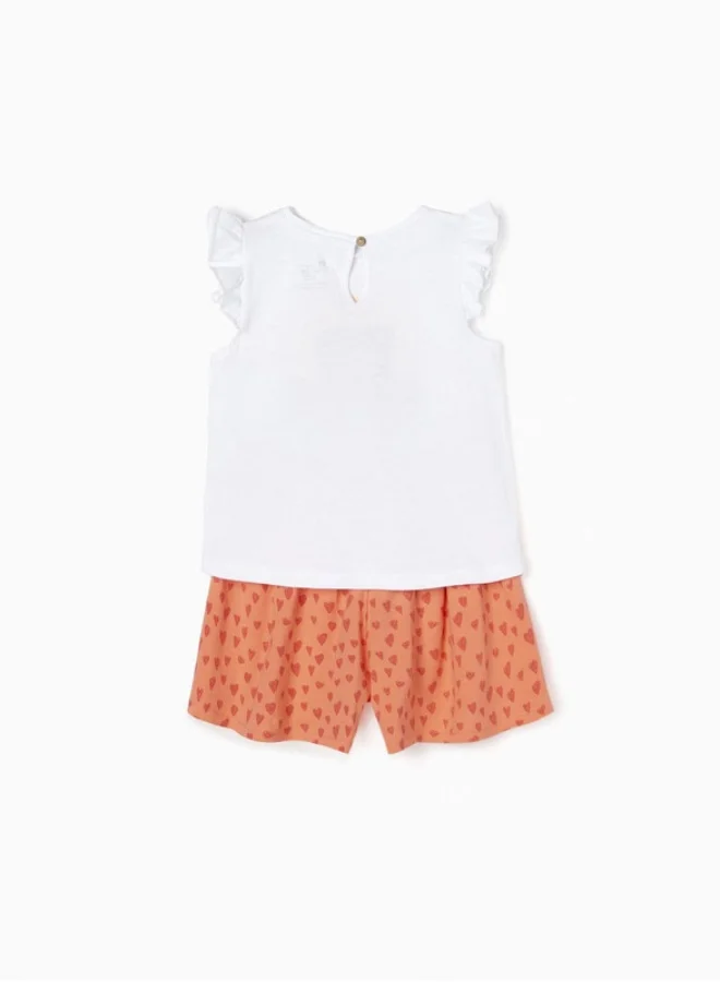 زيبي T-Shirt + Shorts for Baby Girls 'Surf Camp', White/Coral