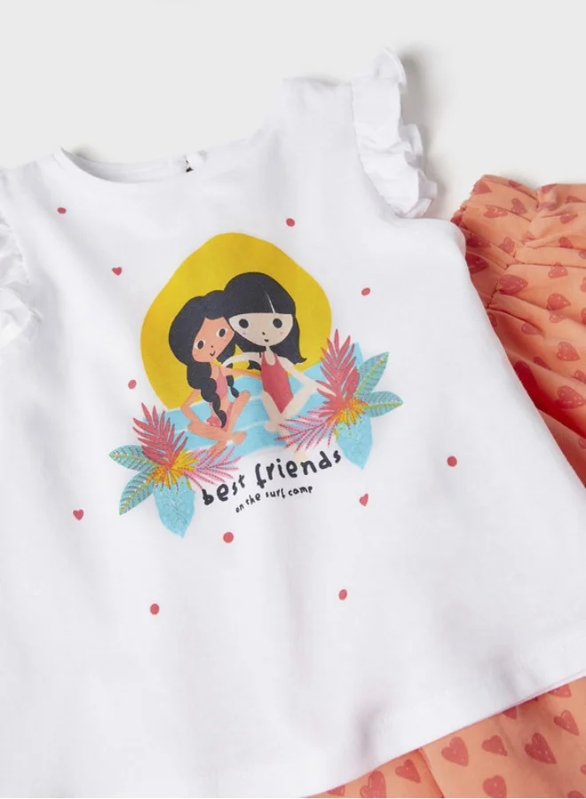 زيبي T-Shirt + Shorts for Baby Girls 'Surf Camp', White/Coral