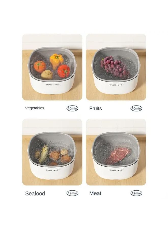 White Grey Portable Electric Fruit Vegetable Washer Machine Large Capacity Heavy Duty with Anti Slip Base Dual Layer Drain Basket - Image 5