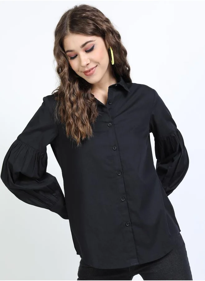 طوكيو توكيز Casual Cotton Shirt with Bishop Sleeves