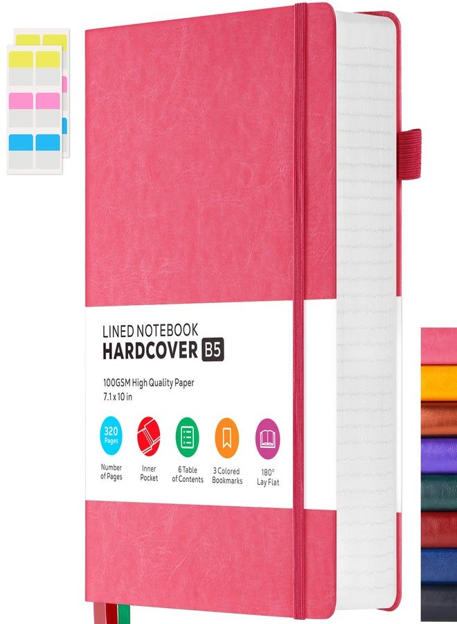 FOCUS DAY Bullet Lined Journal Notebook for Women/Men Writing Work, 320 Pages B5 Large Pink Leather Daily Diary Journals Note book College Ruled for Note Taking, 100Gsm Thick Paper, 7.1'' X 10'' - Image 1
