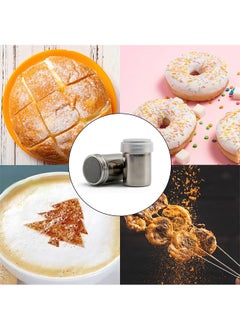 Generic 2Pcs Stainless Steel Powder Shakers, Powdered Sugar Shaker Duster, Mesh Shaker Powder Cans for Coffee Cocoa Cinnamon Powder with Lid, with 16 pcs Printing Molds Stencils  - Image 4