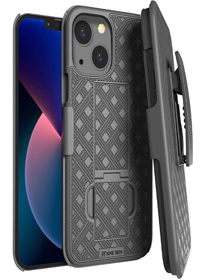 ROME TECH Designed for iPhone 13 Case with Belt Clip Holster - Kickstand Cover Phone Case - Black - Image 1
