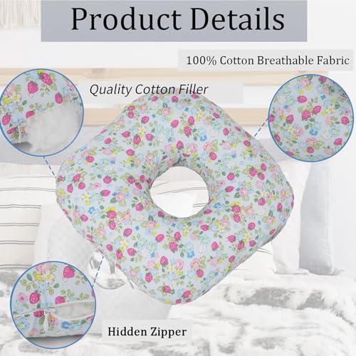 Wuronsa Ear Piercing Pillow for Side Sleepers, Pillow with an Ear Hole for CNH and Ear Pain Ear Inflammation Pressure Sores, O-Shaped Side Sleeping Pillow, Ear Guard Pillow (Blue Strawberry) - Image 3