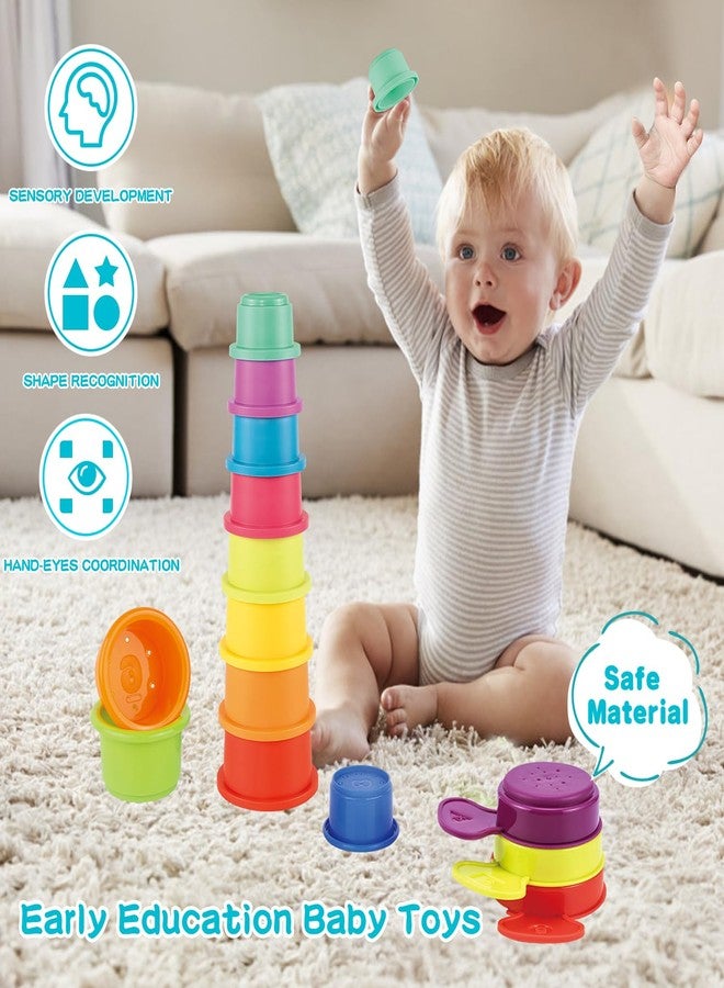 AMCHSURI Bath Toys for Babies 6-12 Months, 14PCS Baby Stacking Cups for Toddlers 1-3 with Colorful Bathtub Water Toys and Educational Nesting Cups & Bath Spoons Montessori Bath Toys for 1 Year Old - Image 5