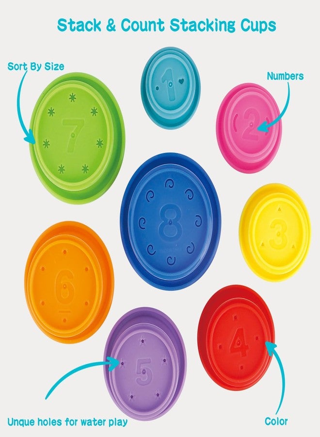 AMCHSURI Bath Toys for Babies 6-12 Months, 14PCS Baby Stacking Cups for Toddlers 1-3 with Colorful Bathtub Water Toys and Educational Nesting Cups & Bath Spoons Montessori Bath Toys for 1 Year Old - Image 2