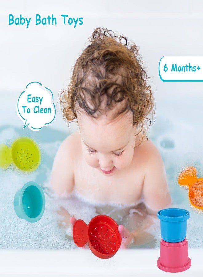 AMCHSURI Bath Toys for Babies 6-12 Months, 14PCS Baby Stacking Cups for Toddlers 1-3 with Colorful Bathtub Water Toys and Educational Nesting Cups & Bath Spoons Montessori Bath Toys for 1 Year Old - Image 4