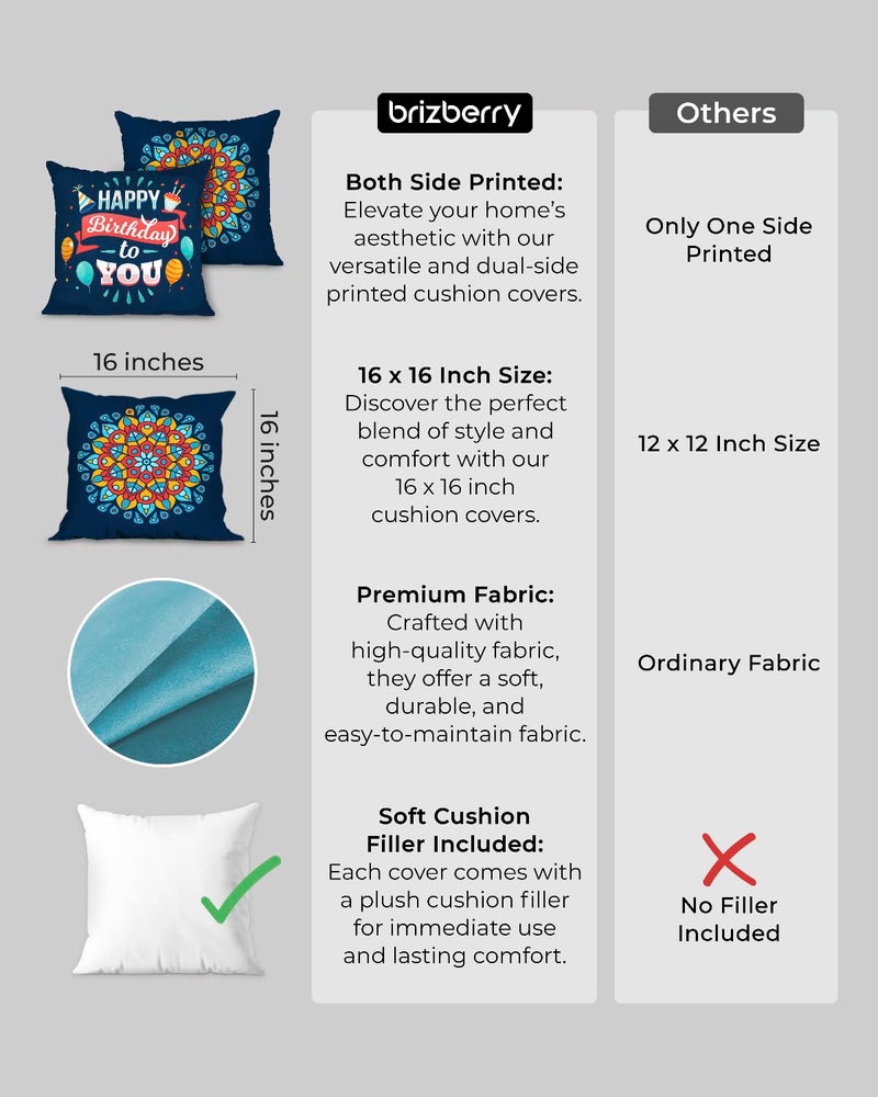 Brizberry® Designer Decorative Premium Throw Pillow Cushion Gift, Unique Thoughtful Happy Birthday, for him her Boy Girl with Premium Filler Cushion (16 inch x 16 inch) (Design 9) - Image 2