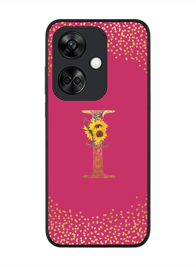 Stylizedd Rugged Black Edge case for OnePlus Nord CE3 / Oppo K11, Slim fit Flexible   Custom Monogram Initial Letter Mandala Floral Pattern Alphabet- I (Dark Pink Rose) - Image 1