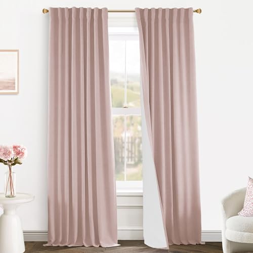 PANELSBURG Light Dusty Pink Curtains 96 Inches Long for Living RoomLinen Neutral Boho Blackout Thermal Insulated Room Darkening Black Out Curtains for Baby Room