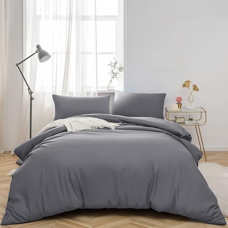 MOONLIGHT20015 Double Duvet Cover Set Grey Solid Soft Bedding with 2 Matching Pillowcases (200 x 200 cm Duvet Cover, 50 x 75 cm Pillowcases) - Image 3