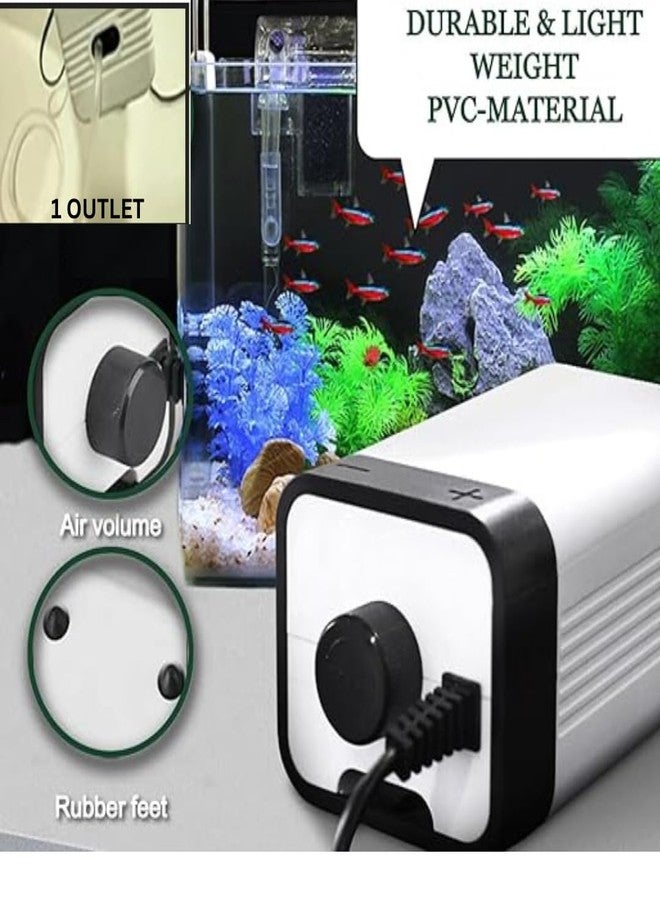 KSH STORE ® Aquarium Air Pump, 4W, 1 Outlets, 1.5L/min, with Air Tube and Stone, Quiet Operation, 300L Tank Capacity (CT-201) - Image 2