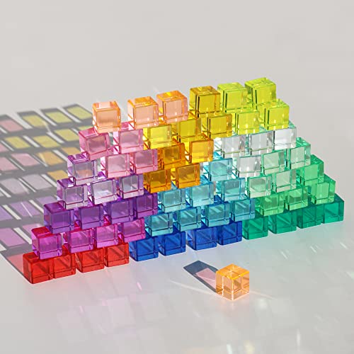 KOAICS Rainbow Crystal Acrylic Cubes Children Learning Color Light Shadow Toy Stacking Gem Blocks Sensory Building Blocks for Kids64PCS - Image 1