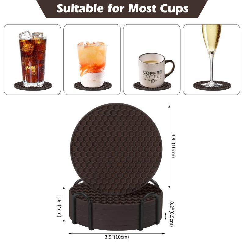 TWTLi Coasters Set of 6 with Holder Coasters for Drinks Coffee Table Decor Coaster Suitable for Kinds Cups Anti-Slip Non-Stick Silicone Cup Coaster and Living Room Decor (6 Pcs  Coffee)  - Image 5