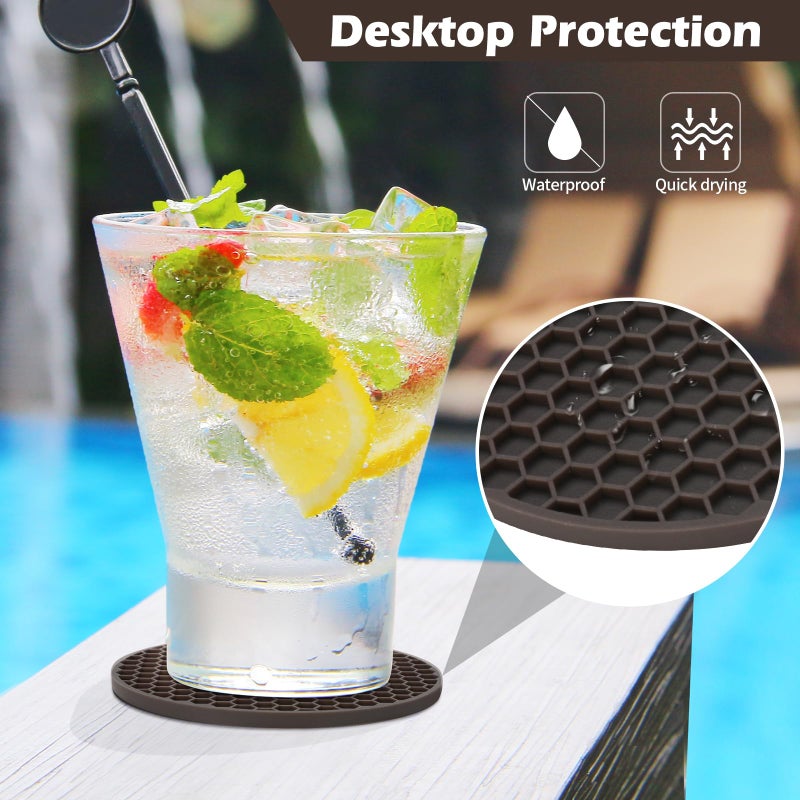 TWTLi Coasters Set of 6 with Holder Coasters for Drinks Coffee Table Decor Coaster Suitable for Kinds Cups Anti-Slip Non-Stick Silicone Cup Coaster and Living Room Decor (6 Pcs  Coffee)  - Image 4