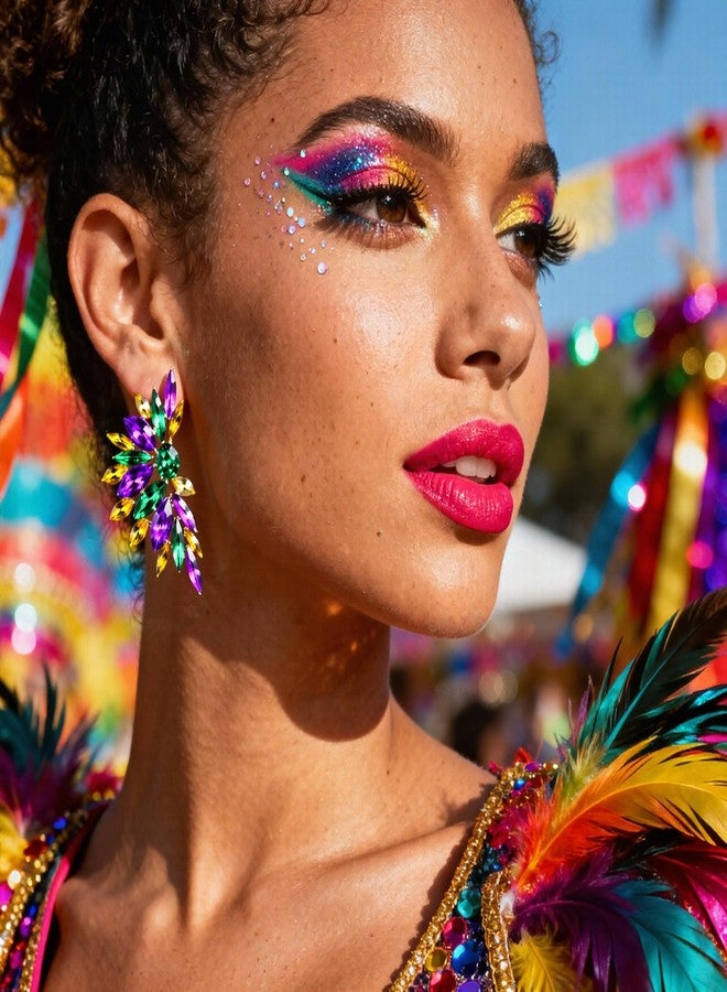 CSIYANJRY99 Glitter Rhinestone Statement Earrings for Women Fashion Bling Colorful Crystal Cluster Drop Dangle Earrings Prom Dress Jewerly, Medium, Metal, No Gemstone - Image 3