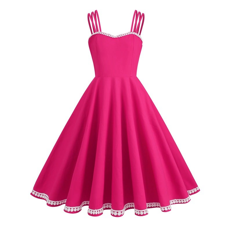 Vintage Solid Spaghetti Strap A-Line Dress - Image 2