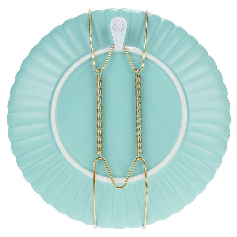 Hotop 12 Pieces Plate Hangers for Wall Stainless Steel Wire Invisible Plate Hangers Heavy Duty Display Holders with 12 Pieces Hooks for Wall Decoration(6/8/10 Inch,Gold) - Image 2