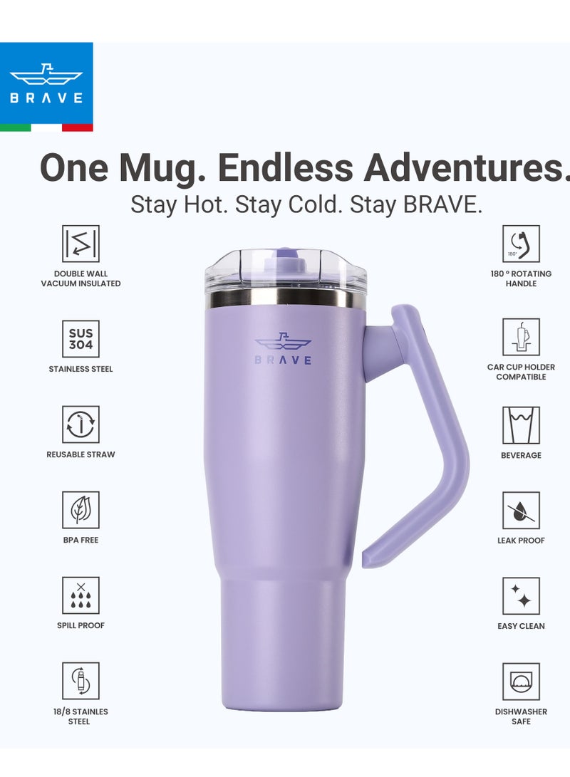 بريف تمب جارد تمبلر 1200مل - 18/8 ستانلس ستيل ترافل ماج, ثيرمال كوفي كوب, 2-إن-1 ليكبروف ليد وذ سترو & روتيتينج هاندل, إنسوليتد هوت & كولد بيفيرج ماج, كار كوب هولدر كومباتيبيل, ديورابل & ريوسابل كوفي ترافل ماج (ليلاك/بيربل) - Image 3