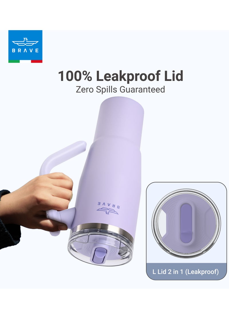 بريف تمب جارد تمبلر 1200مل - 18/8 ستانلس ستيل ترافل ماج, ثيرمال كوفي كوب, 2-إن-1 ليكبروف ليد وذ سترو & روتيتينج هاندل, إنسوليتد هوت & كولد بيفيرج ماج, كار كوب هولدر كومباتيبيل, ديورابل & ريوسابل كوفي ترافل ماج (ليلاك/بيربل) - Image 4