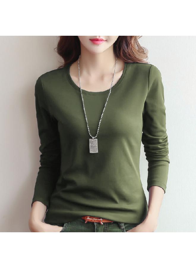 VUELO Summer New Round Collar Solid Color Long Sleeved Women's T-shirt Slim Casual Shirt Thin Korean Blouse