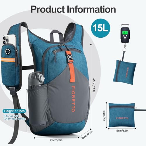 FIORETTO 10L Hiking Backpack for Women Men Mini Packable Backpack Lightweight Small Daypack for Camping Travel Outdoor, Turquoise - Image 5