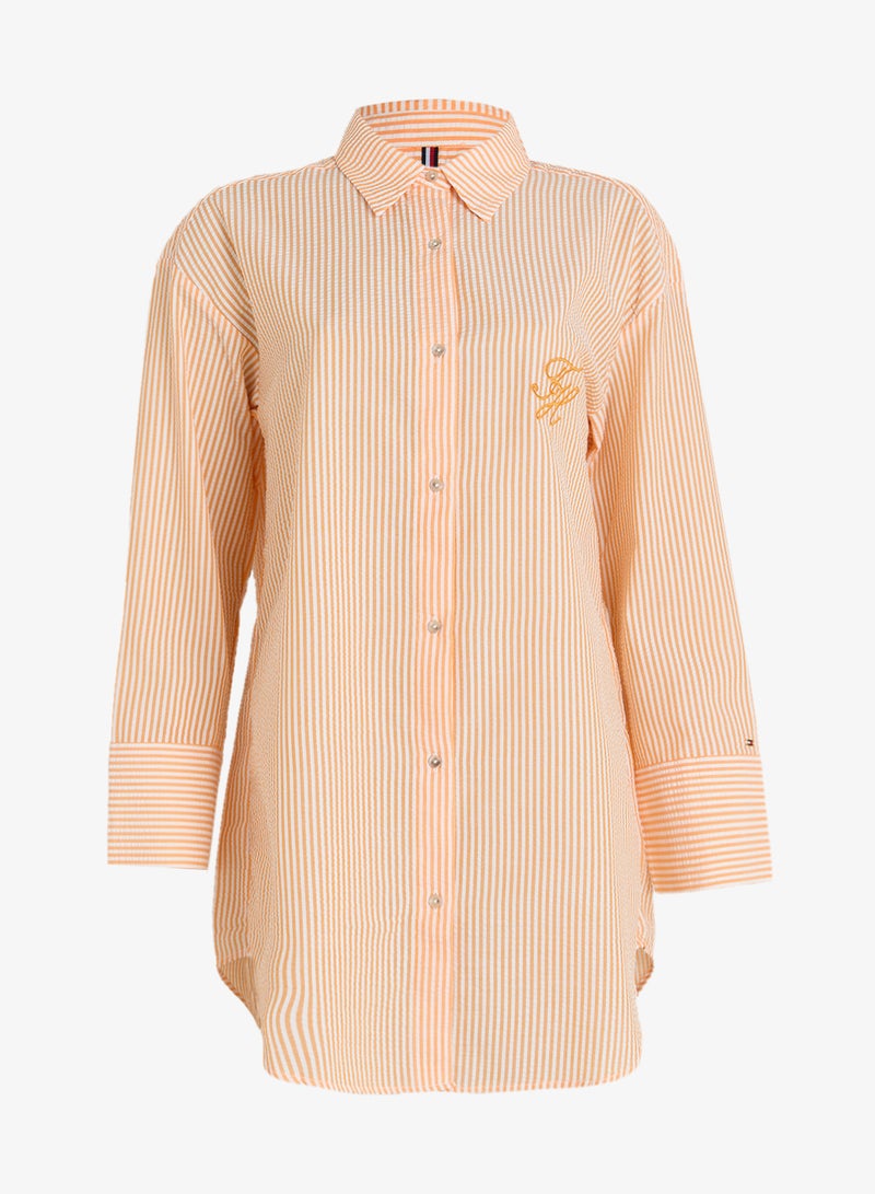 TOMMY HILFIGER Seersucker Longline Cover-Up Shirt - Image 1