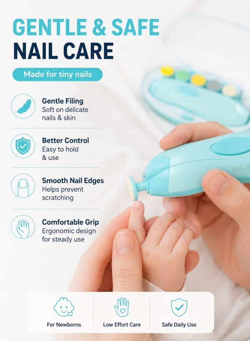 Leoxol Electric Baby Nail File | 7 In 1 Newborn Nail Trimmer Kit | Safe Infant Manicure Tool With Multiple Grinding Heads - Image 2