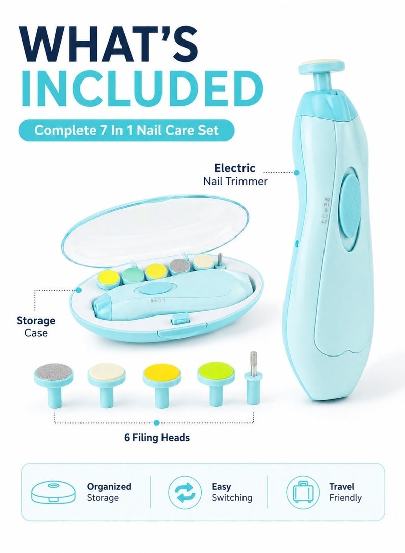 Leoxol Electric Baby Nail File | 7 In 1 Newborn Nail Trimmer Kit | Safe Infant Manicure Tool With Multiple Grinding Heads - Image 5
